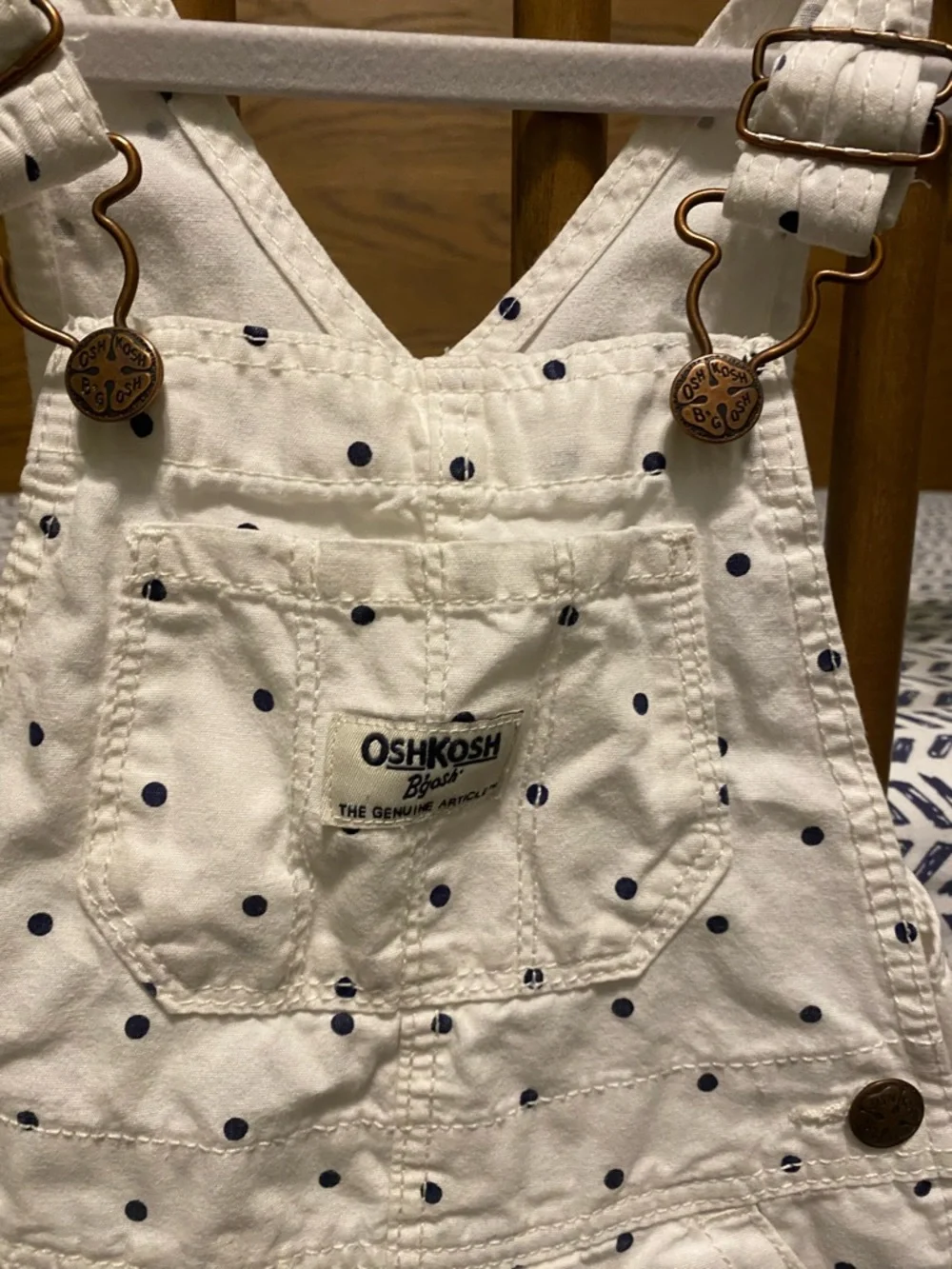 OshKosh B'gosh Cream Short Polka Dot Overalls with Navy Dots